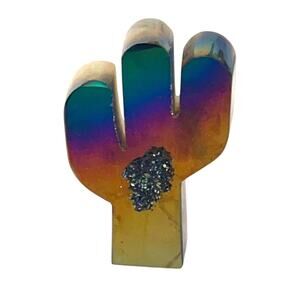 Rainbow Cactus carving stone, Quartz Crystal Mineral Specimens Decor